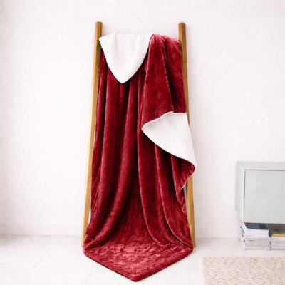 Oxford Homeware Blanket Reversible Soft Plush Throw For Bed & Sofa Sherpa Fleece Blanket, Burgundy, King (200 X 240Cm)