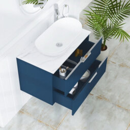 Royal Bathrooms Evora 800mm Midnight Blue Fluted Wall Hung Countertop Vanity Unit 2 Drawer With Cesar Basin - thumbnail 3