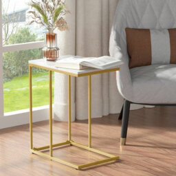 Fativo  L45 X W30 X H54.6Cm Hard Wearing Gold Sofa Table C Shaped Side End Table Furniture With White Top Sintered Stone Marble - thumbnail 7