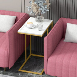 Fativo  L45 X W30 X H54.6Cm Hard Wearing Gold Sofa Table C Shaped Side End Table Furniture With White Top Sintered Stone Marble - thumbnail 6