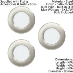 3 Pack Satin Nickel Recessed Ceiling Downlight With Built-In 2.7W Led Lighting - thumbnail 2