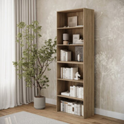 Urbn-Living Urbnliving Height 180Cm Wide 6 Tier Book Shelf Deep Bookcase Storage Cabinet Display Colour Oak Dining Living Room - thumbnail 3