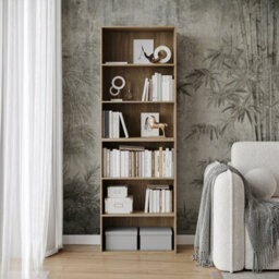 Urbn-Living Urbnliving Height 180Cm Wide 6 Tier Book Shelf Deep Bookcase Storage Cabinet Display Colour Oak Dining Living Room - thumbnail 2