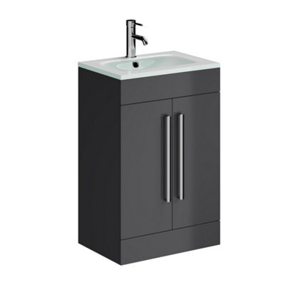 Plum&clay Novela Anthracite Grey Floor Standing Vanity Unit With Glass Basin (W)515mm - image 1