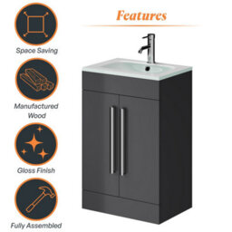 Plum&clay Novela Anthracite Grey Floor Standing Vanity Unit With Glass Basin Bathroom Furniture (W)515mm - thumbnail 5