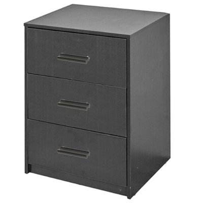 Urbn-Living Urbnliving Height 56Cm 3 Drawer Wooden Bedroom Bedside Cabinet Furniture Storage Black Carcass And Black Drawers Nightstand - image 1