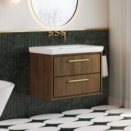 Hudson Reed Lille Wall Hung Two Drawer Contemporary Vanity Unit With Basin In Antique Oak, 830 X 471mm - thumbnail 4