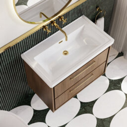 Hudson Reed Lille Wall Hung Two Drawer Contemporary Vanity Unit With Basin In Antique Oak, 830 X 471mm - thumbnail 3