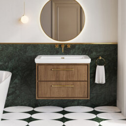 Hudson Reed Lille Wall Hung Two Drawer Contemporary Vanity Unit With Basin In Antique Oak, 830 X 471mm - thumbnail 2