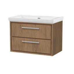 Hudson Reed Lille Wall Hung Two Drawer Contemporary Vanity Unit With Basin In Antique Oak, 830 X 471mm - thumbnail 1