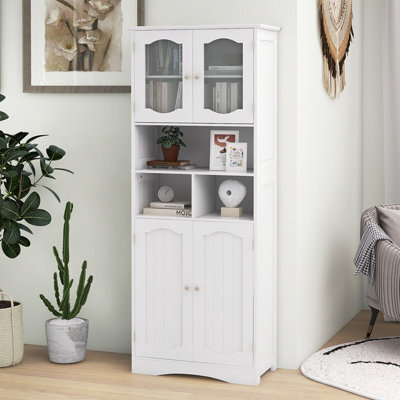 Costway 148Cm Tall Bathroom Cabinet Freestanding Storage Cabinet With Tempered Glass Doors - image 1