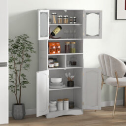 Costway 148Cm Tall Bathroom Cabinet Freestanding Storage Cabinet With Tempered Glass Doors - thumbnail 5