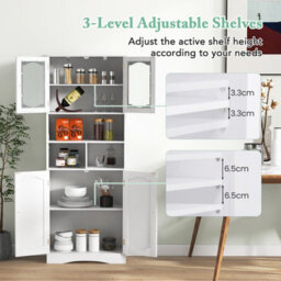 Costway 148Cm Tall Bathroom Cabinet Freestanding Storage Cabinet With Tempered Glass Doors - thumbnail 7