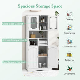Costway 148Cm Tall Bathroom Cabinet Freestanding Storage Cabinet With Tempered Glass Doors - thumbnail 6