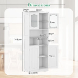 Costway 148Cm Tall Bathroom Cabinet Freestanding Storage Cabinet With Tempered Glass Doors - thumbnail 3