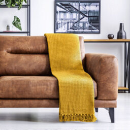 "Emma Barclay Honeycomb Throw Over Blanket 70"" X 100"" Ochre" - thumbnail 5