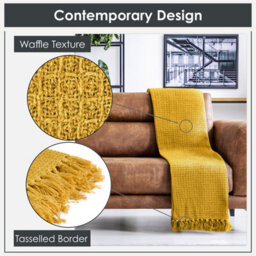 "Emma Barclay Honeycomb Throw Over Blanket 70"" X 100"" Ochre" - thumbnail 3