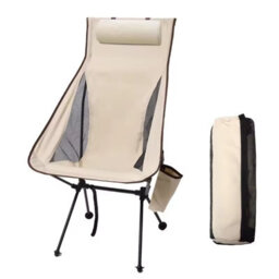 Beige Lightweight Folding Camping Chair With Headrest , Portable Aluminum Outdoor Seat