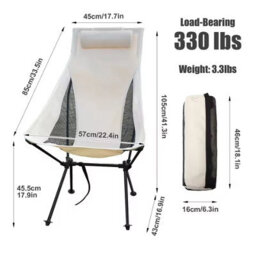 Beige Lightweight Folding Camping Chair With Headrest , Portable Aluminum Outdoor Seat - thumbnail 2