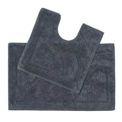Homescapes Luxury Reversible Cotton Bath Mat Set - Grey - image 1