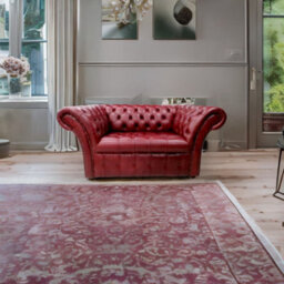 Chesterfield 1.5 Seater Sofa Buttoned Seat Old English Burgandy Leather In Balmoral Style - thumbnail 3