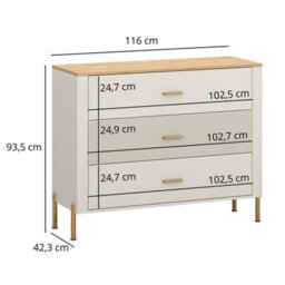 Heze Furniture Ruben 3 Drawer Chest Of Drawers - Cashmere / Stone Oak - thumbnail 4