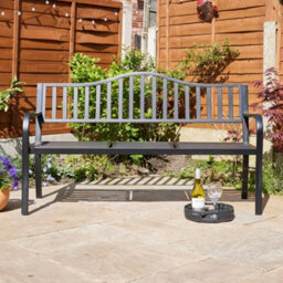 Home Source Valetta Garden Outdoor Loveseat With Lift-Up Serving Table Bench Black - thumbnail 8