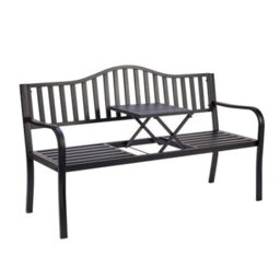 Home Source Valetta Garden Outdoor Loveseat With Lift-Up Serving Table Bench Black - thumbnail 9