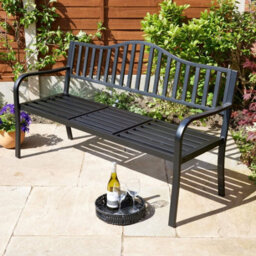 Home Source Valetta Garden Outdoor Loveseat With Lift-Up Serving Table Bench Black - thumbnail 7