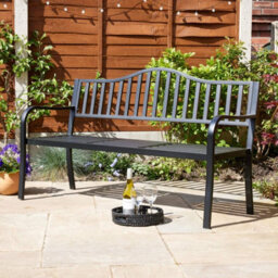 Home Source Valetta Garden Outdoor Loveseat With Lift-Up Serving Table Bench Black - thumbnail 2