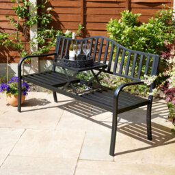 Home Source Valetta Garden Outdoor Loveseat With Lift-Up Serving Table Bench Black - thumbnail 1