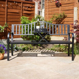 Home Source Valetta Garden Outdoor Loveseat With Lift-Up Serving Table Bench Black - thumbnail 4