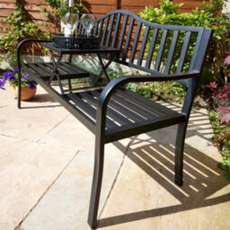 Home Source Valetta Garden Outdoor Loveseat With Lift-Up Serving Table Bench Black - thumbnail 5