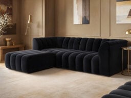 Solace+Co Halle 3 Seater With Footstool Black Velvet - thumbnail 1