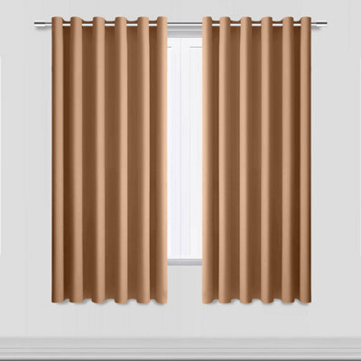 Bedlooms Beige Thermal Insulated Blackout Window Eyelet Curtain (Pair) 66 X 54 Inches With Tie Backs Two