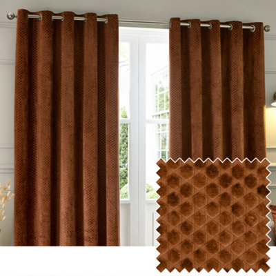 Paoletti Neptune Fully Lined Velvet Eyelet Curtain Pair, Copper, (W) 229 X (D) 183Cm - image 1