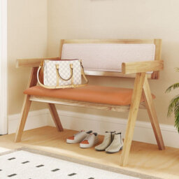 Gainoom Rubber Wood Dining Bench Natural Accent Indoor Bench W/ Armrest - thumbnail 7