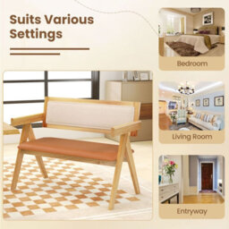Gainoom Rubber Wood Dining Bench Natural Accent Indoor Bench W/ Armrest - thumbnail 3