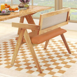 Gainoom Rubber Wood Dining Bench Natural Accent Indoor Bench W/ Armrest - thumbnail 9