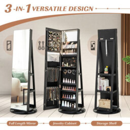 Costway Rotating Jewelry Armoire Freestanding Jewelry Cabinet W/ Full Length Mirror - thumbnail 4
