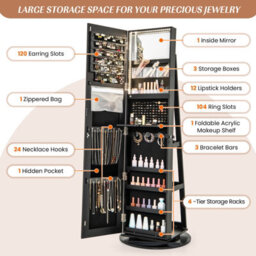 Costway Rotating Jewelry Armoire Freestanding Jewelry Cabinet W/ Full Length Mirror - thumbnail 5