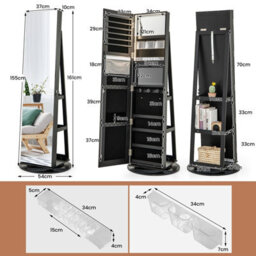 Costway Rotating Jewelry Armoire Freestanding Jewelry Cabinet W/ Full Length Mirror - thumbnail 2