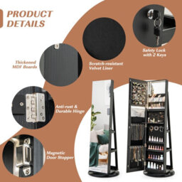 Costway Rotating Jewelry Armoire Freestanding Jewelry Cabinet W/ Full Length Mirror - thumbnail 9