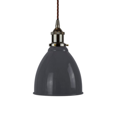 Slate Grey Classic Small Pantry Metal Painted Dome Pendant Light With Black Nickel Lamp Holder And Brown Twisted Cable - Se Home - image 1