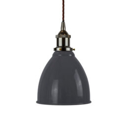 Slate Grey Classic Small Pantry Metal Painted Dome Pendant Light With Black Nickel Lamp Holder And Brown Twisted Cable - Se Home