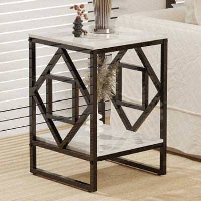 Fativo 40Cm W Coffee Sintered Stone Marble Table Living Room End Side Table Bedside Furniture Black Legs - image 1
