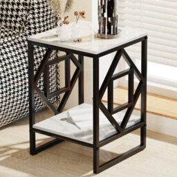 Fativo 40Cm W Coffee Sintered Stone Marble Table Living Room End Side Table Bedside Furniture Black Legs - thumbnail 7