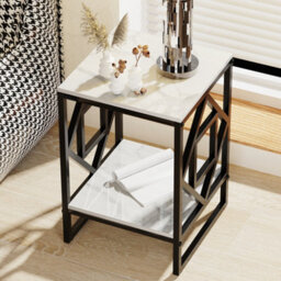 Fativo 40Cm W Coffee Sintered Stone Marble Table Living Room End Side Table Bedside Furniture Black Legs - thumbnail 6