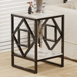 Fativo 40Cm W Coffee Sintered Stone Marble Table Living Room End Side Table Bedside Furniture Black Legs