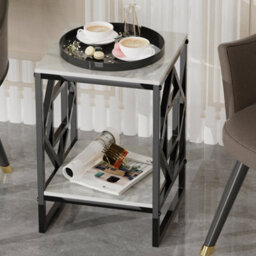 Fativo 40Cm W Coffee Sintered Stone Marble Table Living Room End Side Table Bedside Furniture Black Legs - thumbnail 8